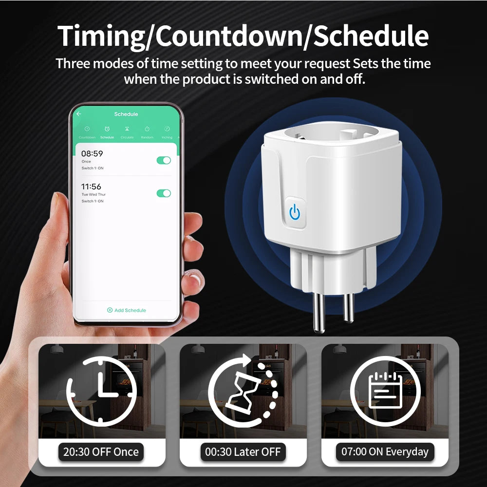 Smart Plug Wifi or Zigbee3.0 Socket EU 16A/20A Power Monitor Timing Function Voice Control Work with Alexa Google Home
