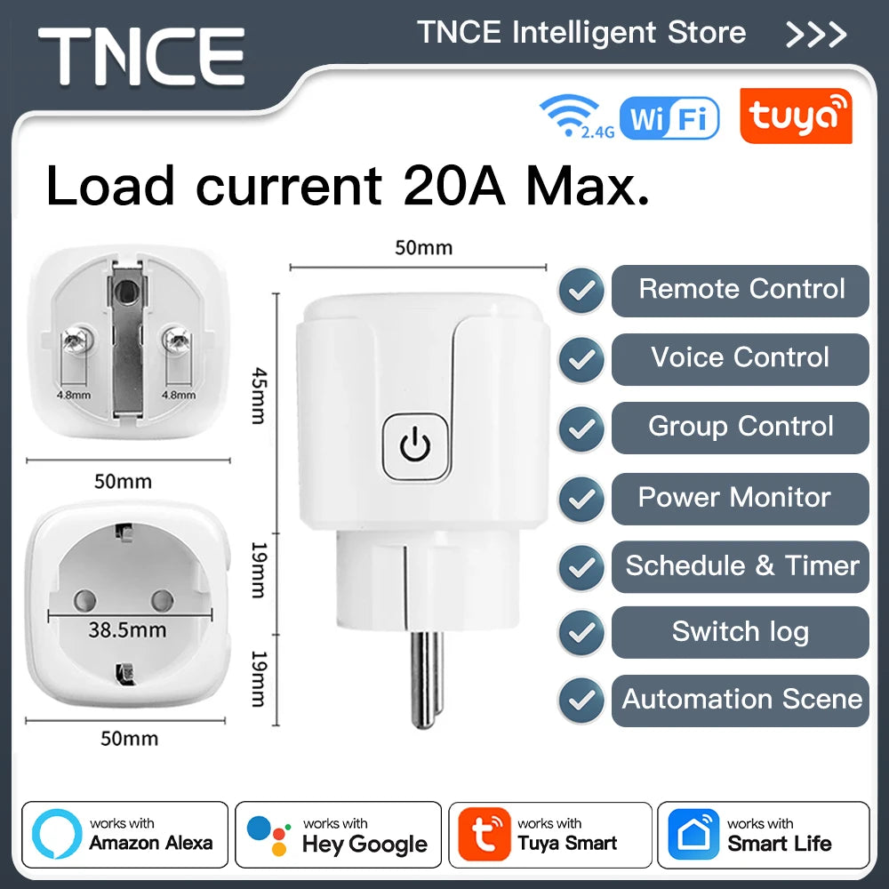 Smart Plug Wifi or Zigbee3.0 Socket EU 16A/20A Power Monitor Timing Function Voice Control Work with Alexa Google Home