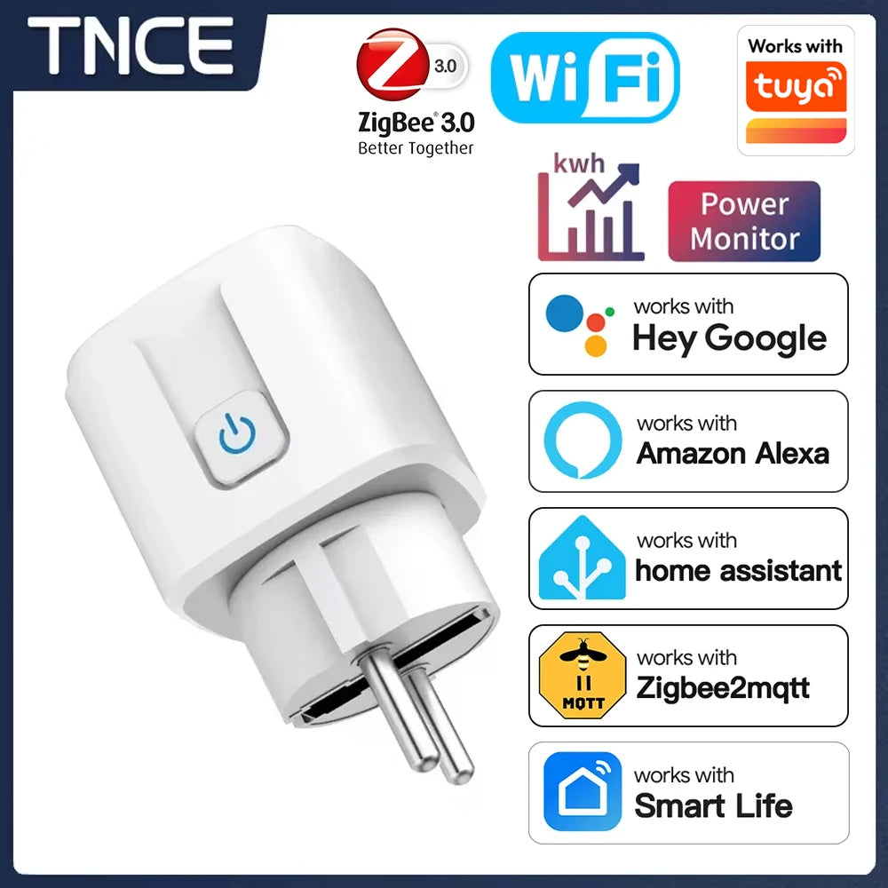 Smart Plug Wifi or Zigbee3.0 Socket EU 16A/20A Power Monitor Timing Function Voice Control Work with Alexa Google Home